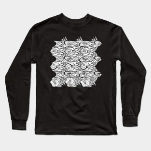 Fish tessellation escher style in black and white Long Sleeve T-Shirt